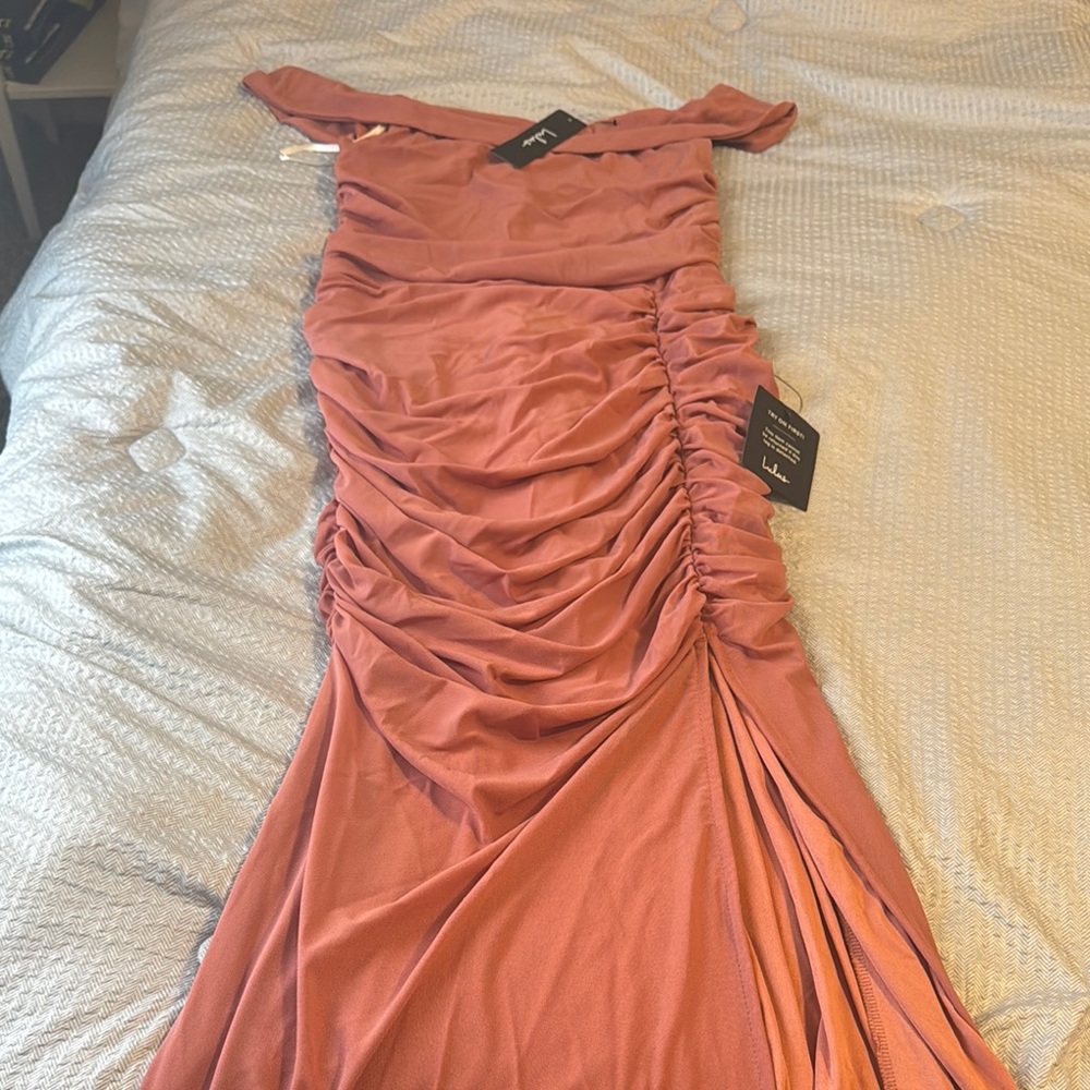Lulu's Orange and Pink Ruched Mermaid Dress